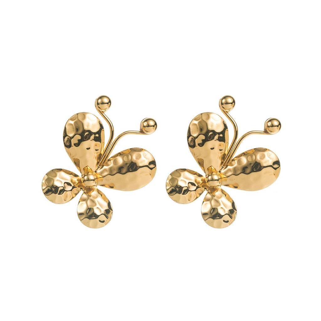 Geometric Irregular Butterfly Metallic Stud Earrings with Retro Hollow Design