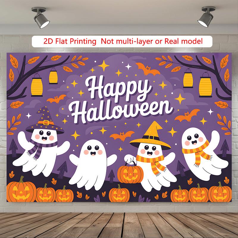 Party Backdrop Halloween Flat Ghosts Pumpkins Bats Event Photo Background Party Decor