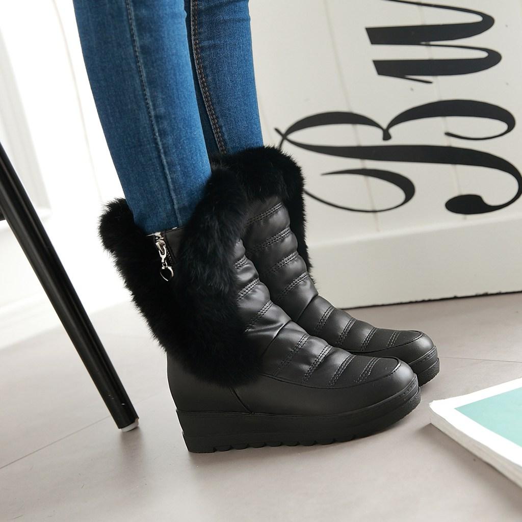 Women's snow boots winter new flat-bottomed slope heel rabbit fur short boots large size warm plush short boots
