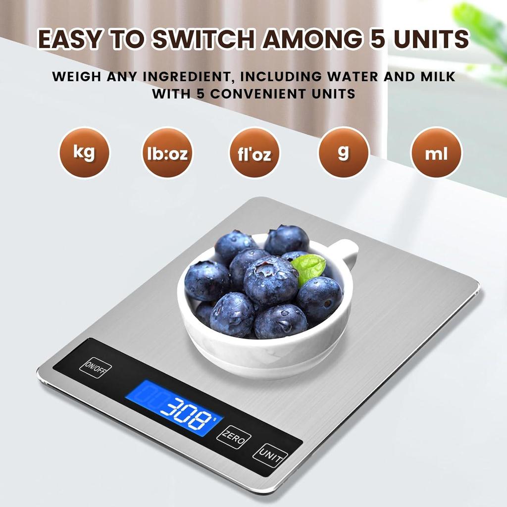 High-Precision Tempered Glass Kitchen Scale, 15kg Capacity
