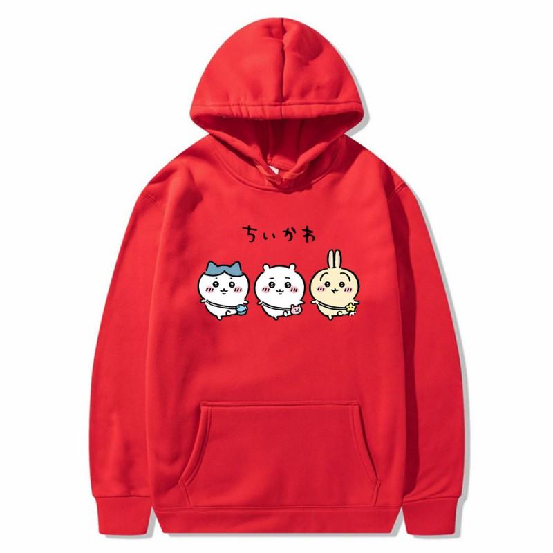Chiikawa Self-mocking Bear Anime Couple Hoodie Fleece Lined Womens Casual Winter Hooded Sweatshirt