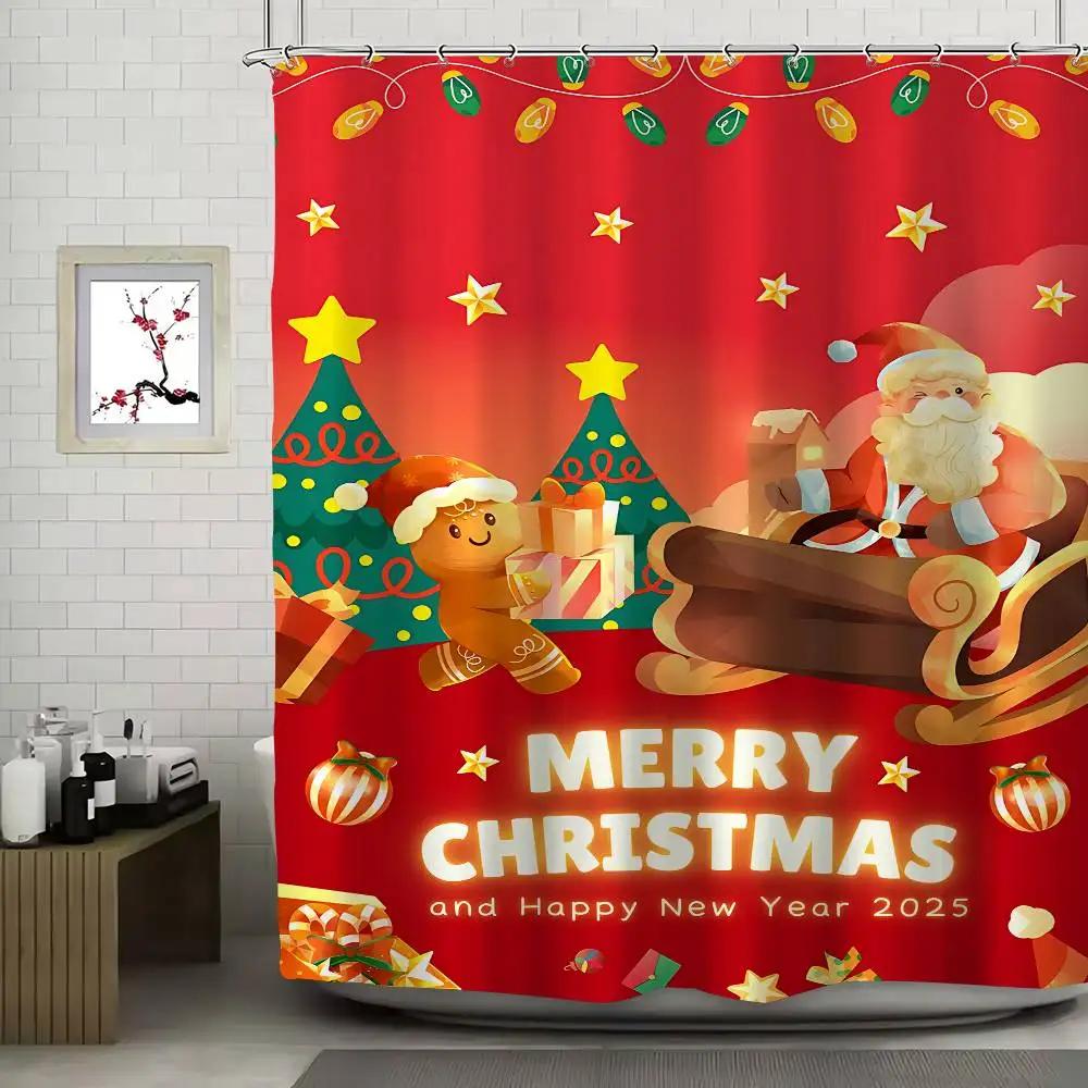 GAEGingerbread House Christmas Candy Modern Simple Shower Curtain Bathroom Decorative Polyster Shower Curtain With Hook