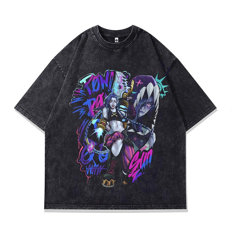 American Hip-Hop Street Tide Brand Washed Retro Old Short-Sleeved T-Shirt Skull Print Loose Men'S Clothing