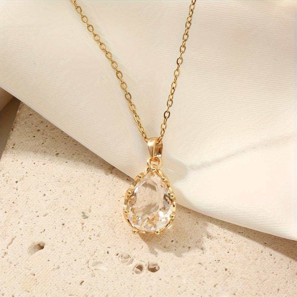 Fashion Drop Shape Zirconia Pendant Necklaces for Women Sparkling Golden Stainless Steel Necklace Jewelry