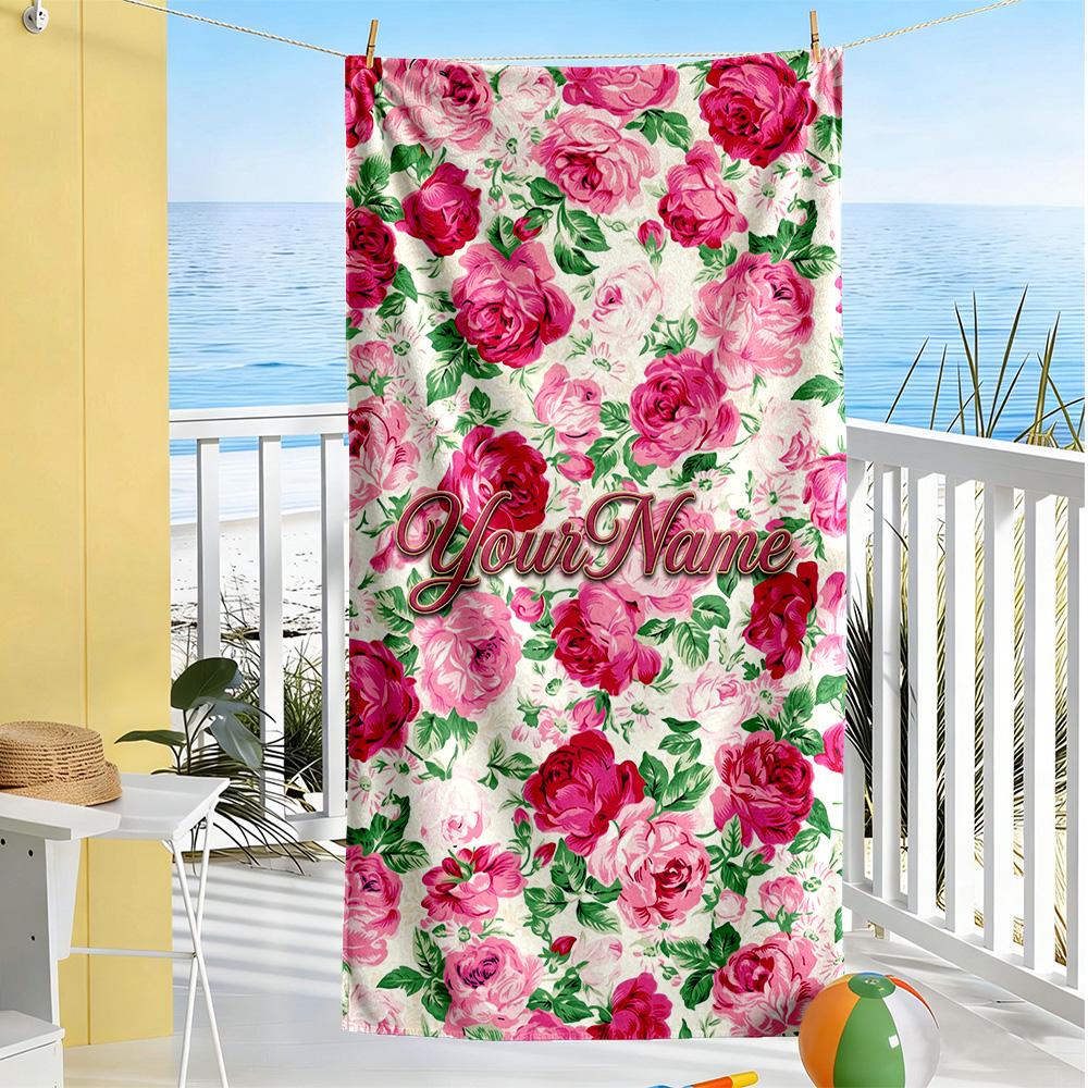 Rose Customize Your Name Beach Towel High Absorbency & Quick-Dry Suitable for Swimming Gym Camping Yoga Vacation