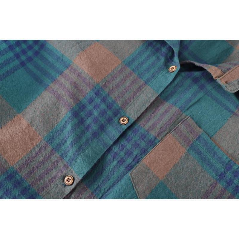 Jarní a podzimní ležérní kostkovaná košile Dámská středně dlouhá volná košile Dlouhý rukáv Top Dámský