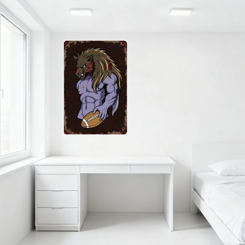 Vintage Werewolf American Football Metal Tin Sign Grungy Horror Sports Wall Decor Rusty Aged Poster for Bar Pub Home Cafe Decora