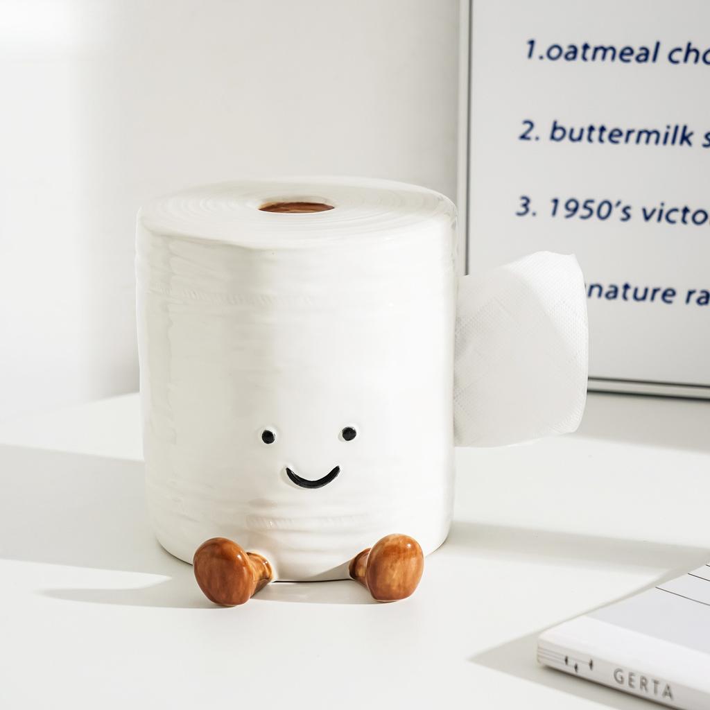 Cute Roll Paper Tissue Box Holder Home Decor Premium Desktop Tissue Dispenser for Living Room