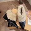 New Autumn Winter Retro Furry Women Slip on Pumps Shoes Concise Shallow Short Plush Shoes Eelgant Dress Thick Heel Leather Shoes