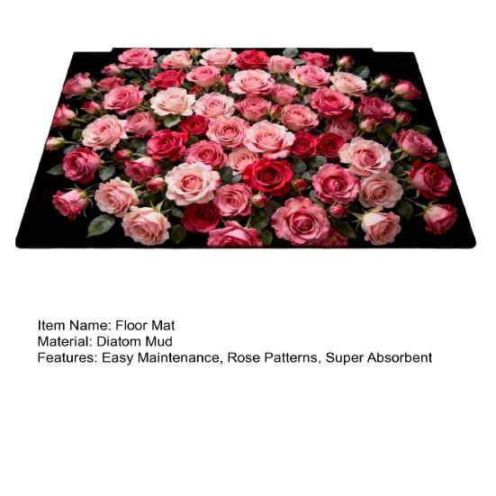 Roses Bathroom Rug Super Absorbent Diatomaceous Earth Bath Mat Non-Slip Door Mat Floral Floor Mat for Kitchen Entrance Shower