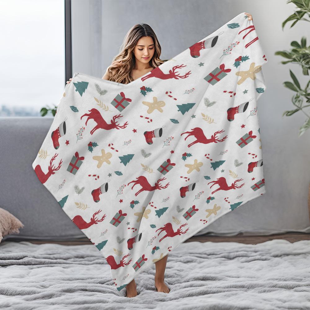 Cozy Throw Blanket Soft Flannel Warm Decorative Living Room Bedding Gift Christmas Deer Pattern Home Decor