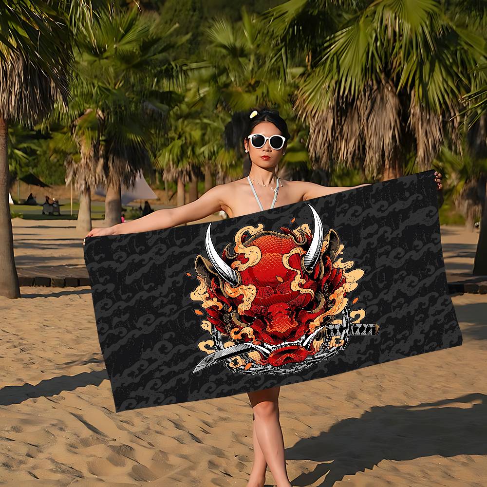 1pc Japan Samurai Oni Mask Microfiber Printed Beach Towel Mountain Climbing Yoga Beach Swimming Running Absorbent Soft Towel