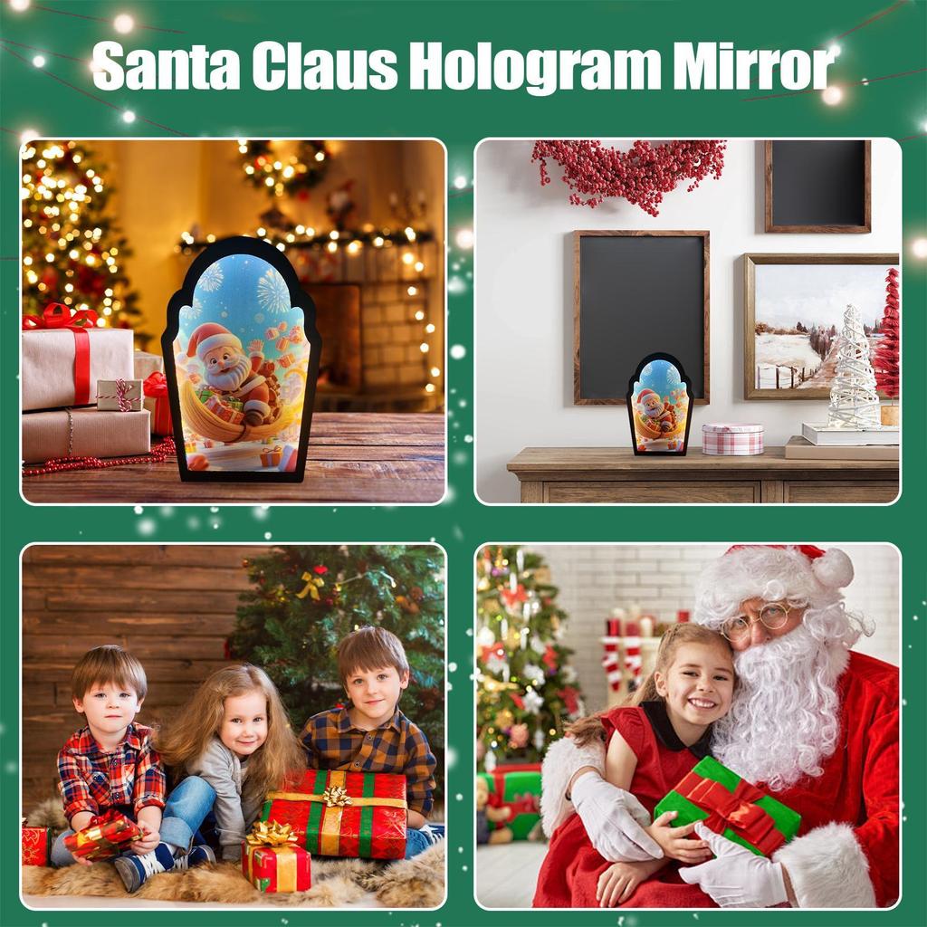 Miroir Hologramme Noël Design Père Noël Led Nouveauté Miroir Festif Ornement Décoration Moderne Pour Fenêtre Noël Bureau
