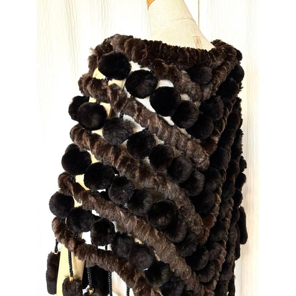 Used Shawl with Pom-poms and a Large Pom-pom