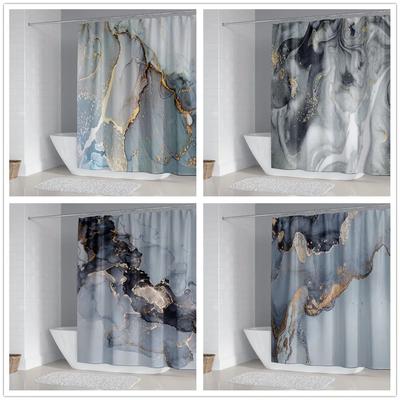 Marble Striped Shower Curtain White Gray Gold Black Simple Design Luxury Bathroom Accessories Decor Waterproof Screen With Hook