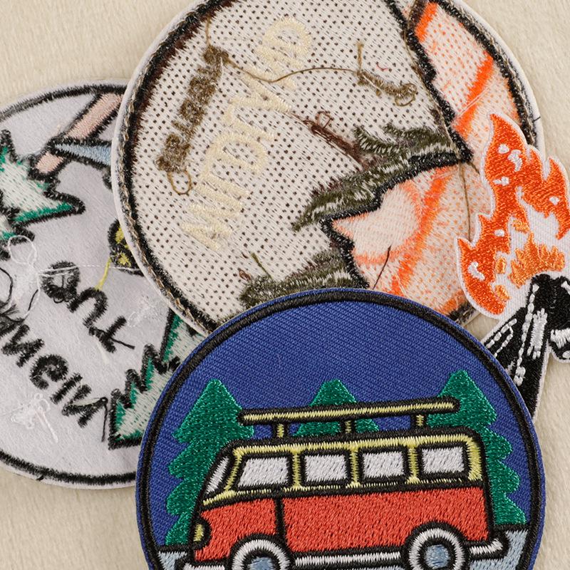 Round Badge Camping Series Iron-On Embroidered Patch for Clothing Accessories