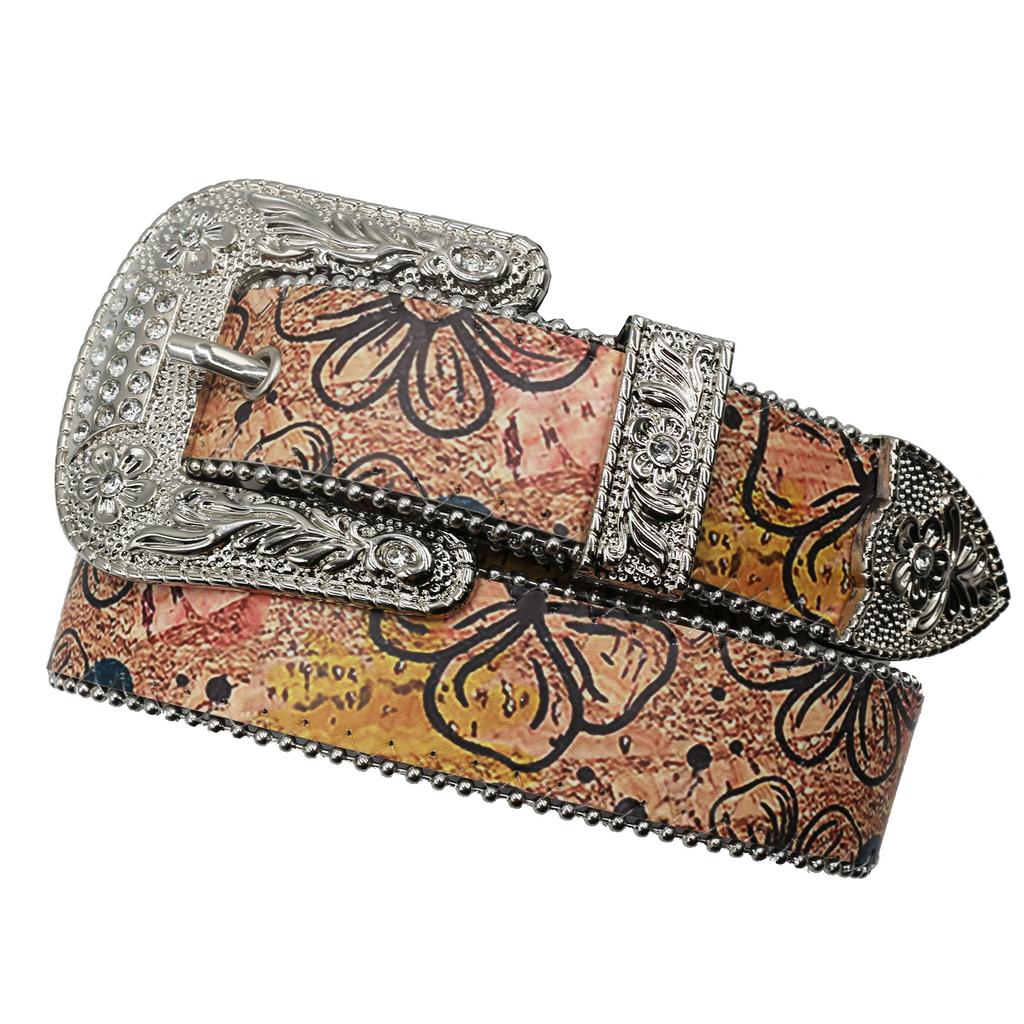 Y2K Original Design Rhinestone Printed Belt, Hip Hop Punk Personality Trend Pu Leather Belt