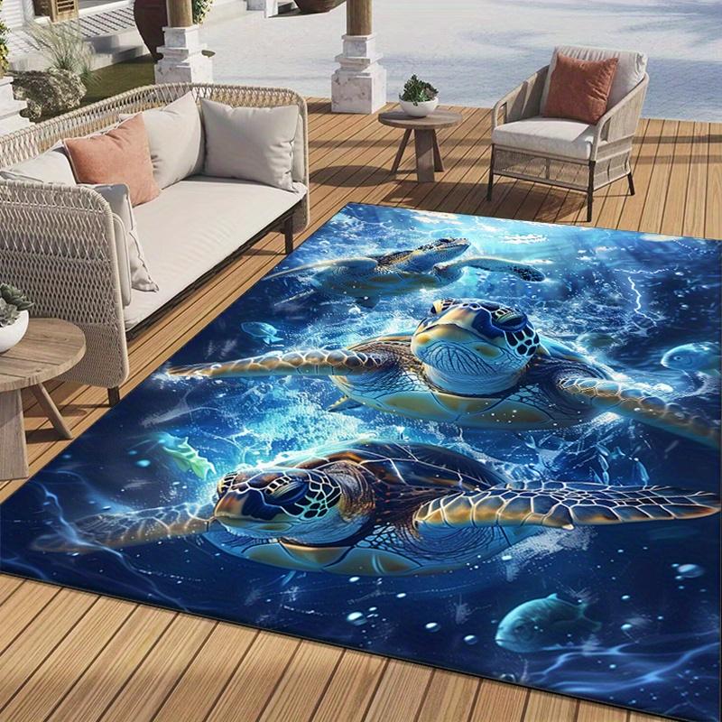 3D Sea Turtle Area Rug, Crystal Velvet Polyester, Non-Slip, Decorative Floor Mat for Bedroom, Living Room, Playroom, Ind