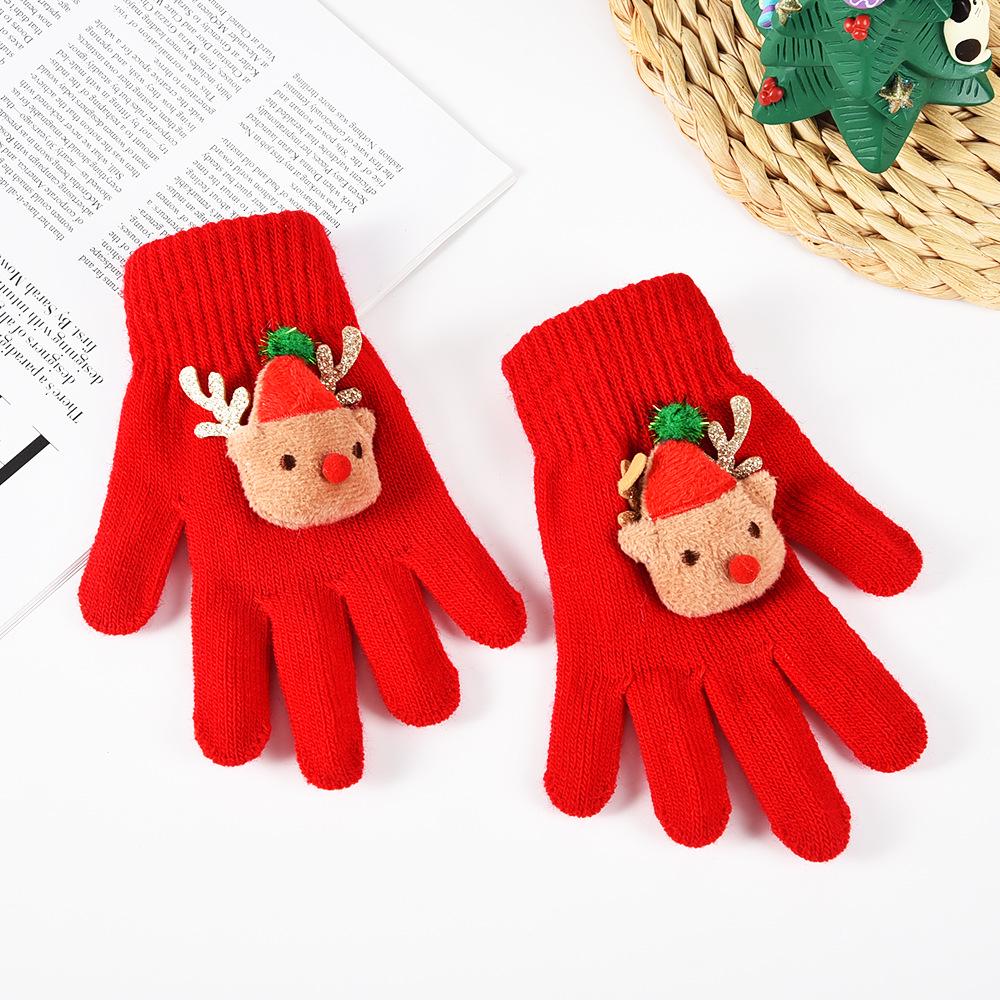 Children's Warm Split-Finger Knitted Gloves - Christmas Tree & Reindeer Design