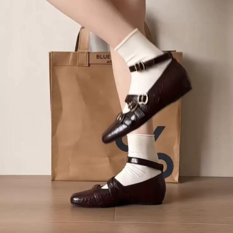 Retro Heightened Casual Shallow Single Shoes for Women 2025 New Cross Buckle Square Toe Versatile Korean Version Mary Jane Shoes
