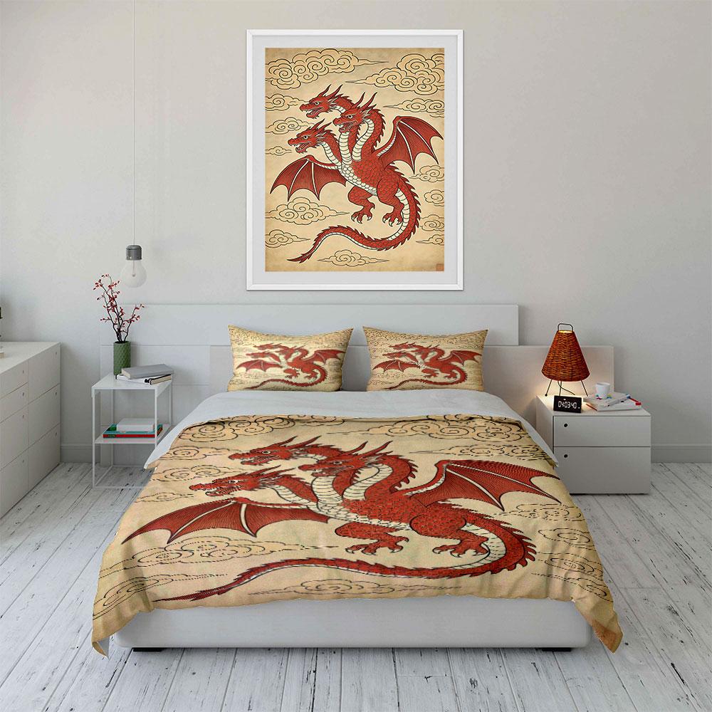 Red Three-headed Dragon. Bedding Sets Duvet Cover Sets Duvet Covers Pillowcases(1 * Duvet Cover 2 * Pillowcases Without Duvet Insert)