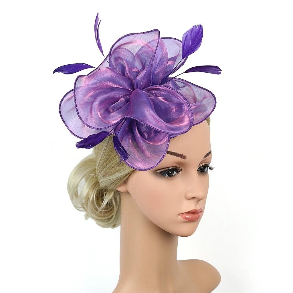 Elegant Organza Hair Drop Fascinator Hat Women Headpiece with Feather Bridal Wedding Show Race Millinery Hair Accessories