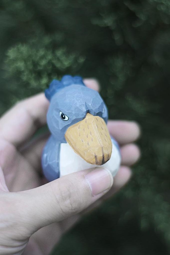 (hej!e) Shoebill Figurine, Baby Shoebill, Wooden Carving, Wooden Object, Scandinavian Decor, Interior Decoration, Doll, Handmade, Basswood, Small (Blu