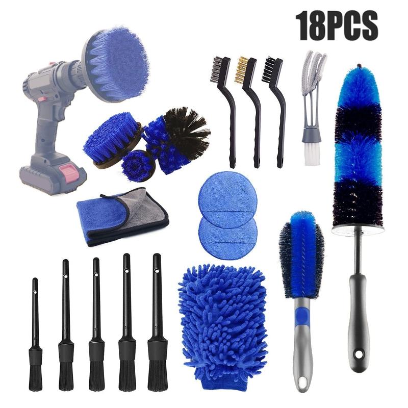 Auto Dashboard Cleaning Brushes Interior Exterior for Seat Detailing Tools 18pcs
