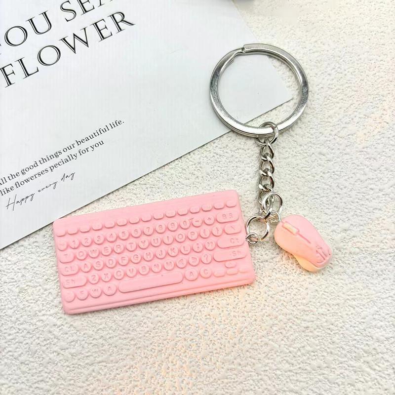 Creative Mini Keyboard Mouse Keychain Cute Simulation Key Ring Pendant School Bag Pendant Keychain Accessory Gift