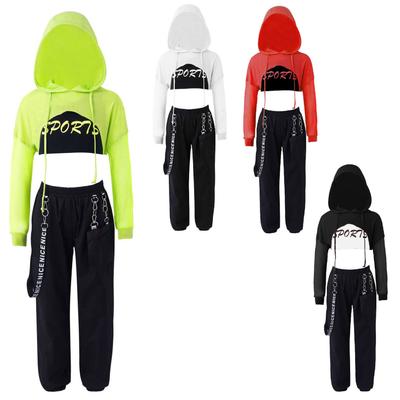 3-teiliges Mädchen-Hip-Hop-Tanzkostüm, Kinder-Street-Dance-Kleidungsset, abgeschnittenes Kapuzenpullover, Tank-Top, Trainingshose-Set