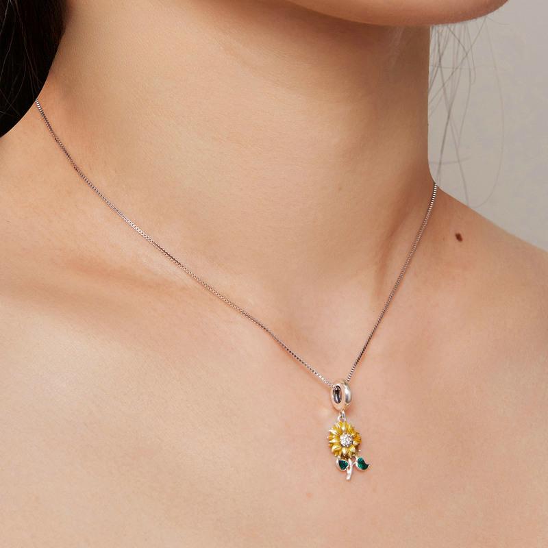Vintage-Halskette mit Sonnenblumen-Anhänger aus 925er-Sterlingsilber für Frauen, Valentinstagsgeschenk, edler Schmuck