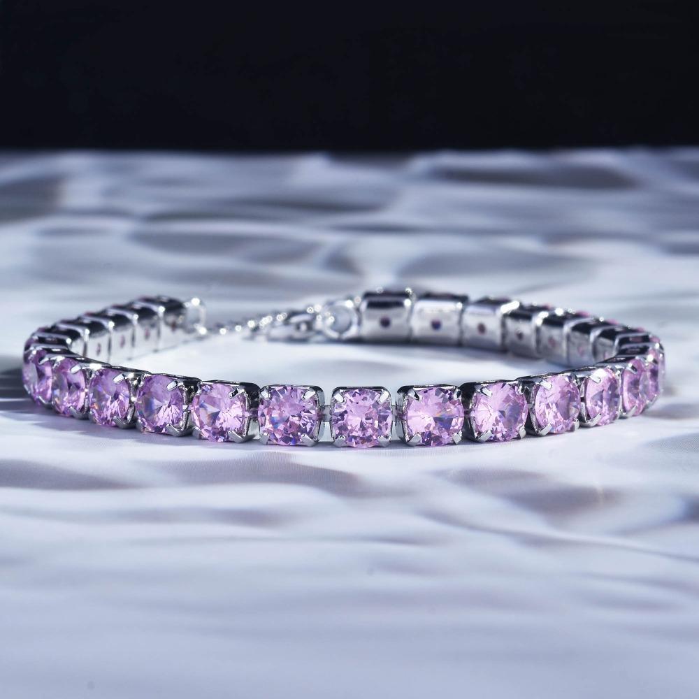Luxury Pink Crystal Bracelet Micro Pave Full Diamond Claw Chain Jewelry for Women