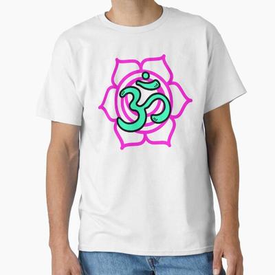 Men Casual Shirts Short Sleeves Om Symbol with Lotus Flower White Tees Oversized T-shirts