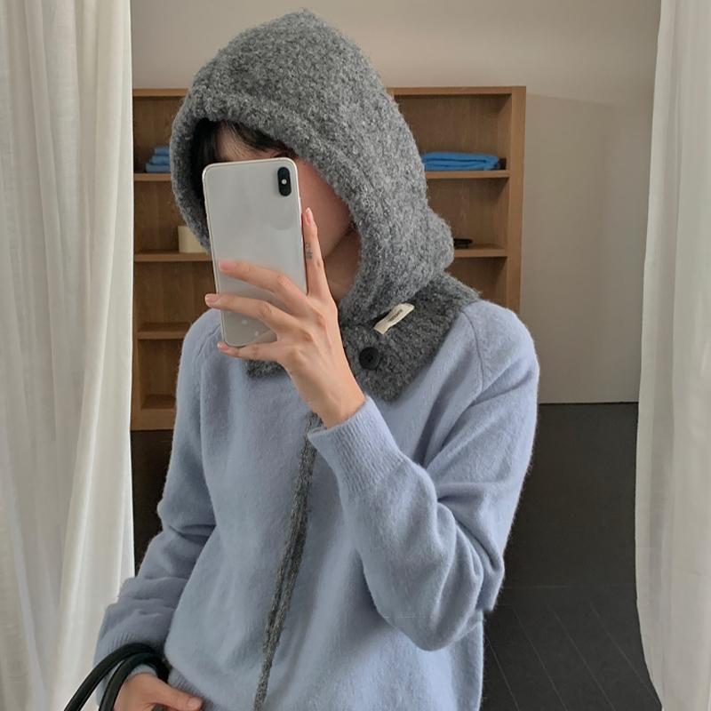 Korean Style Hat Scarf Women'S Autumn And Winter Warm Ear Protection Hooded Scarf Knitted Wool Hat