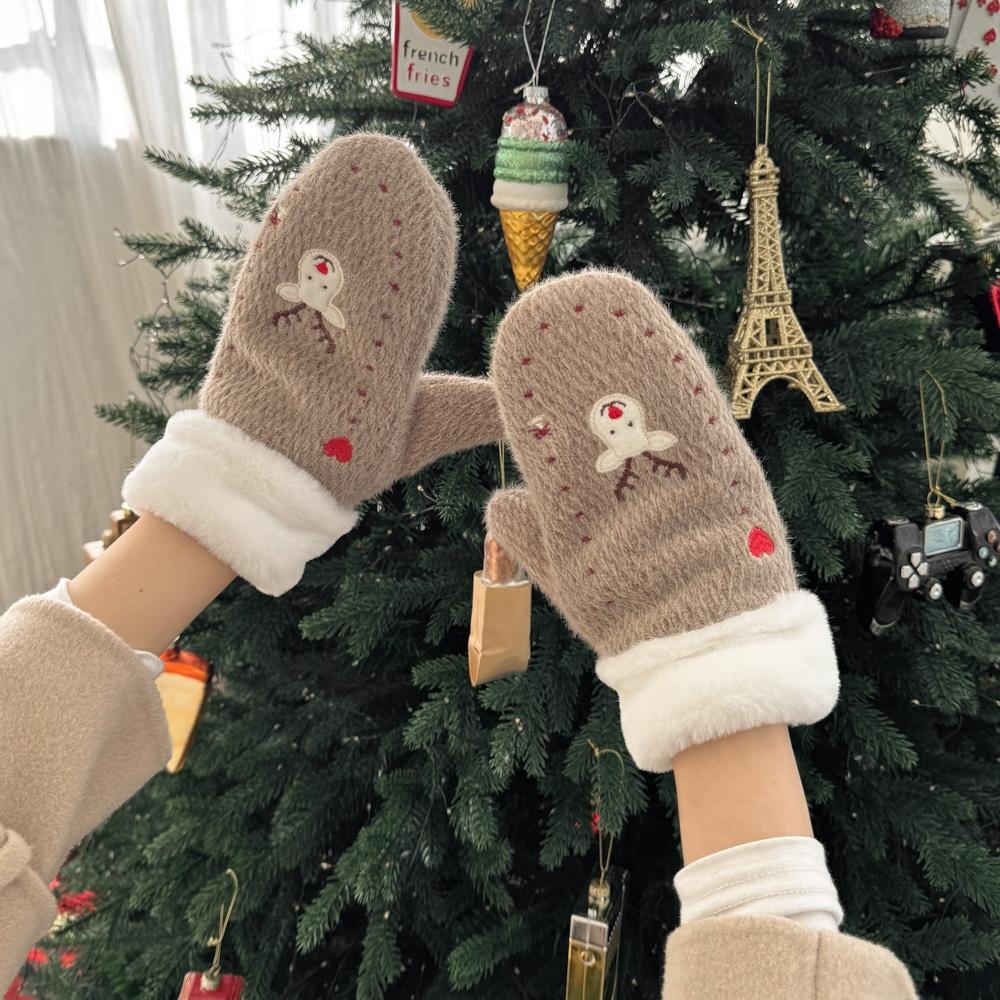 

Синие городские сердца с вышивкой Рудольфа, ангора, зимние рождественские ручные перчатки, 2 цвета