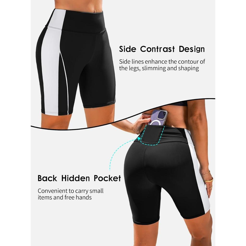 Pantaloni scurți de baie pentru femei Charmleaks cu talie înaltă de 5 inchi Pantaloni scurți de plajă cu uscare rapidă UPF 50+ Costum de baie Pantaloni pentru costum de baie