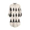 Women's Loose-fitting V-neck Long-sleeved Dress Print Work Shirt Dress