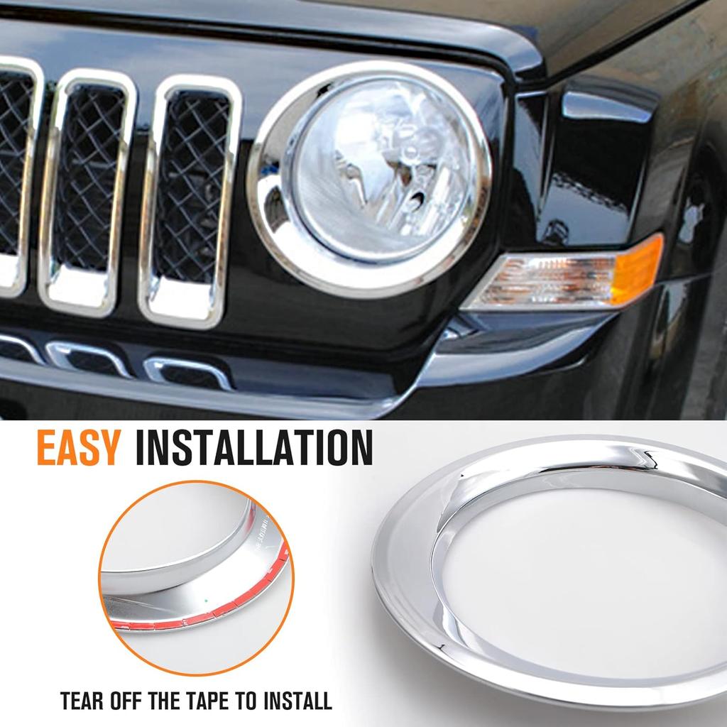Front Headlight Bezels Cover Trim for Jeep Patriot 2011-2016 (Chrome)