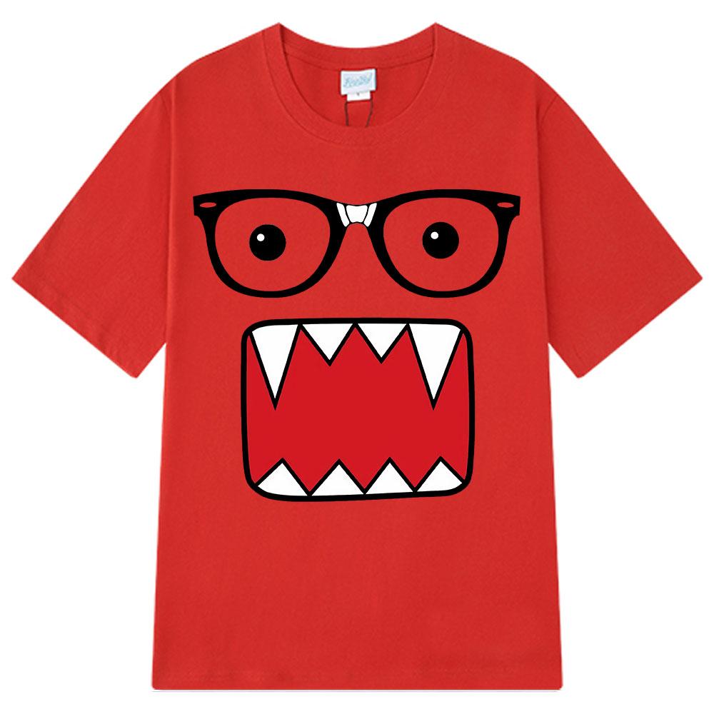 Streetwear Domo Kun Glasses Print Cotton TShirt 2026 Summer Sport Casual Breathable Unisex Plus Size Loose Hip Hop Tops Y2k