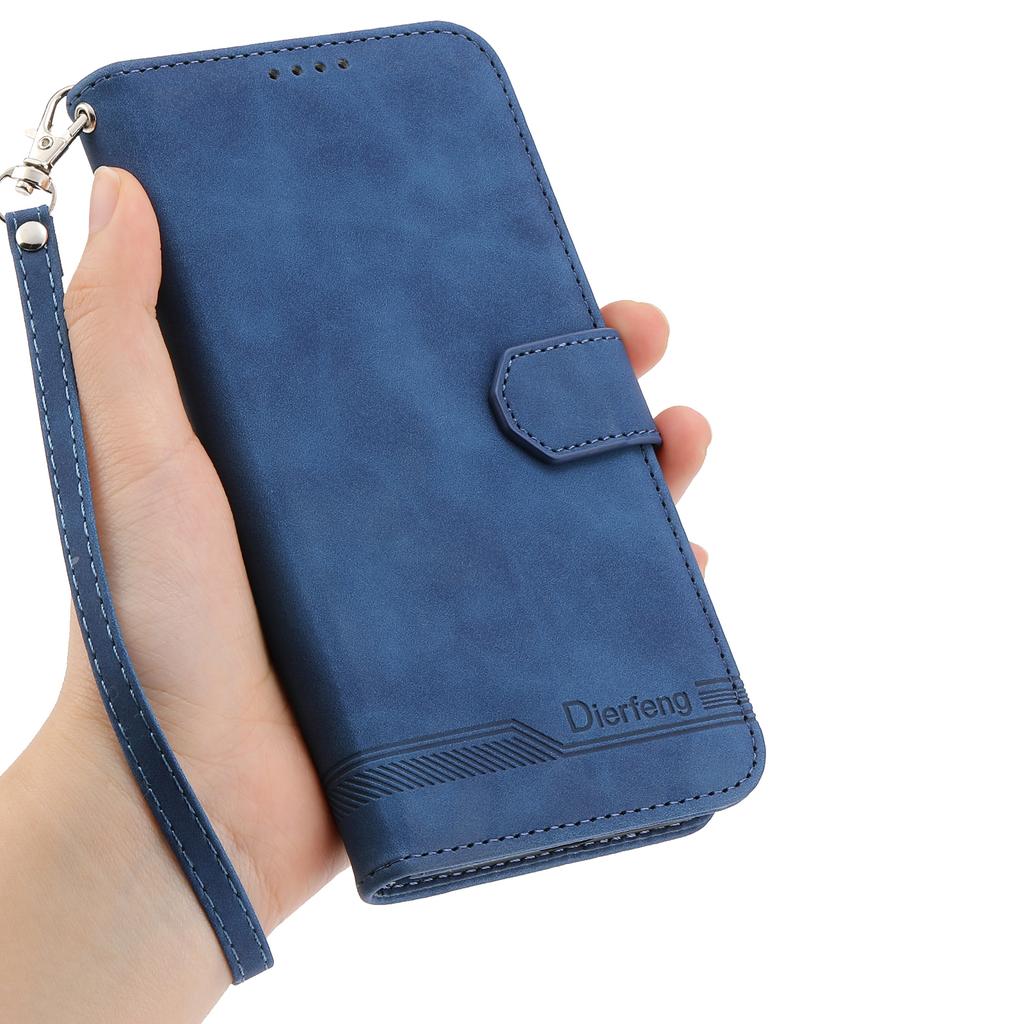 DIERFENG DF-03 For Oppo Reno15 5G (Global) / Reno15c 5G (China) Leather Case Lines Imprint Wallet Phone Cover with Wrist Strap