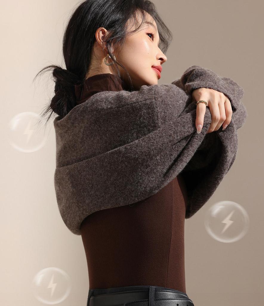 Women's Black Fleece-Lined Half-High Neck Base Layer Knit Top - Thickened Long Sleeve for Autumn/Winter 2026