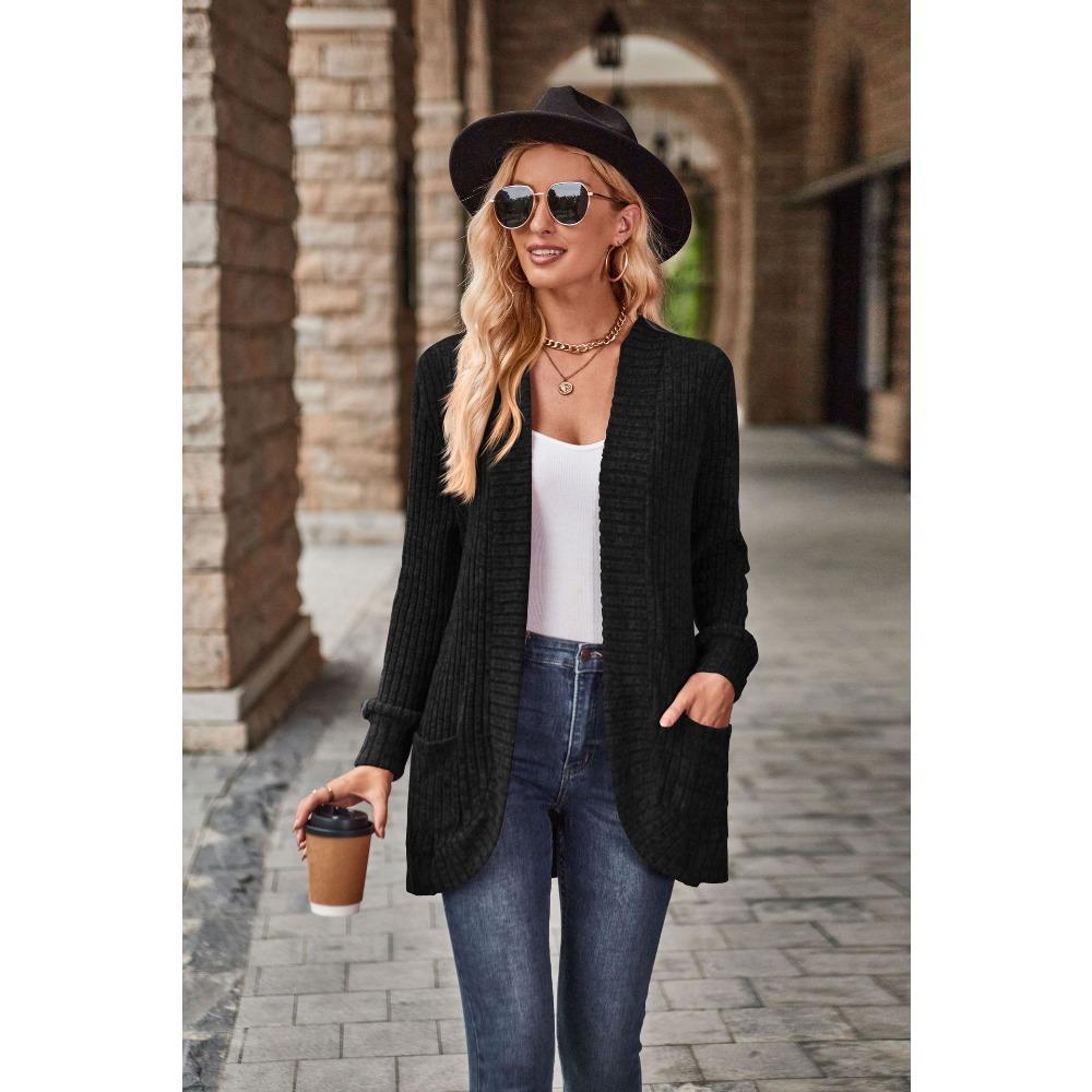 Women's Open Front Long Sleeve Knit Cardigan Loose Fit Casual Knit Sweater Coat