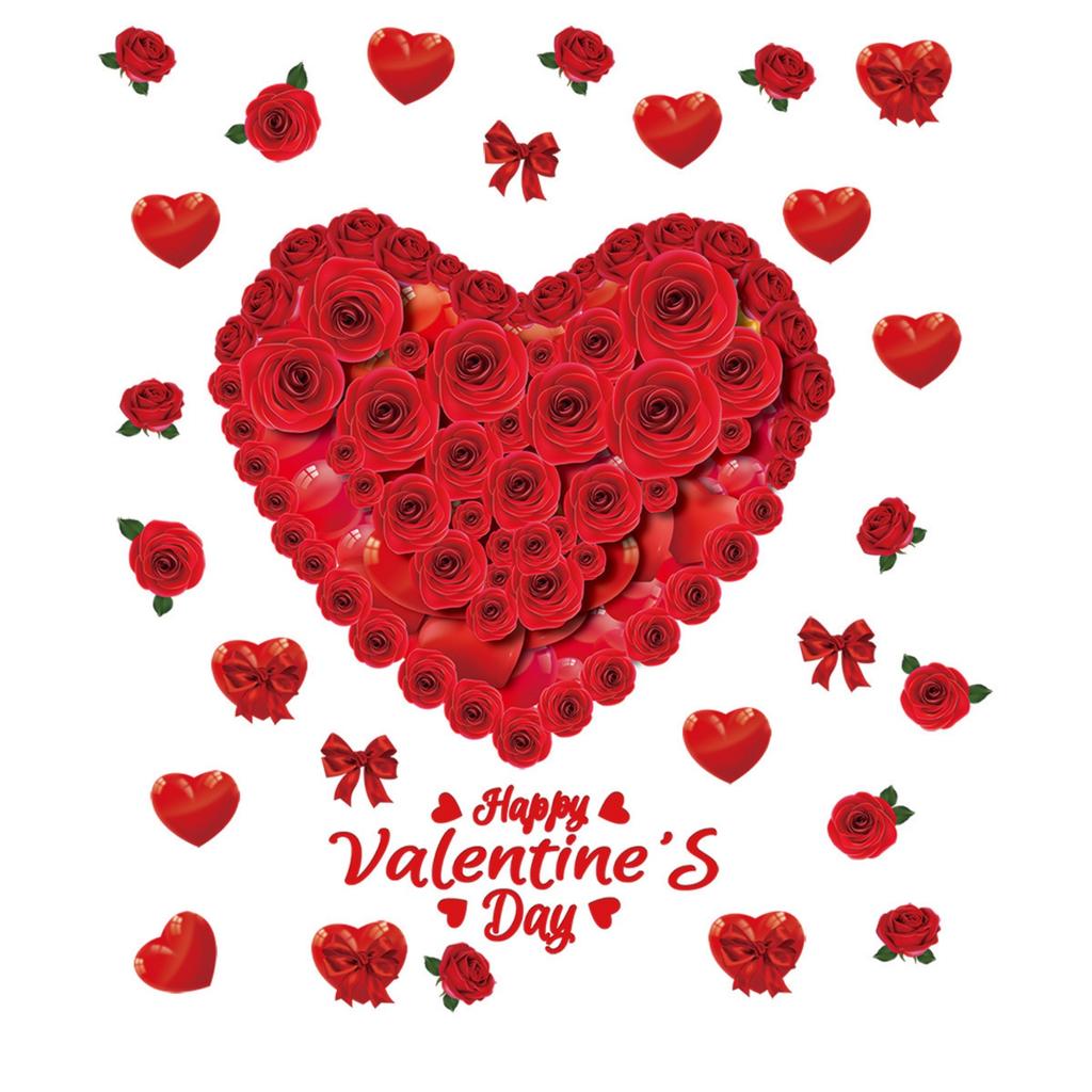 1 Sheet Happy Valentines Day Window Clings For Glass Window Red Rose Love Heart Window Clings Double Sided Visible Electrostatic Cling PVC Window