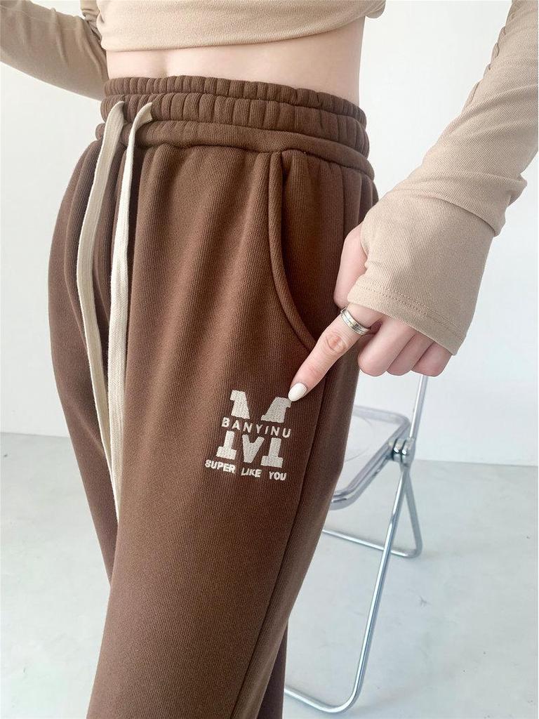 2023 Herbst/Winter Samt Verdickte Knöchel Sport Slim-Fit Hose - Damen Locker Bestickte Harem Jogginghose, Koreanischer Stil