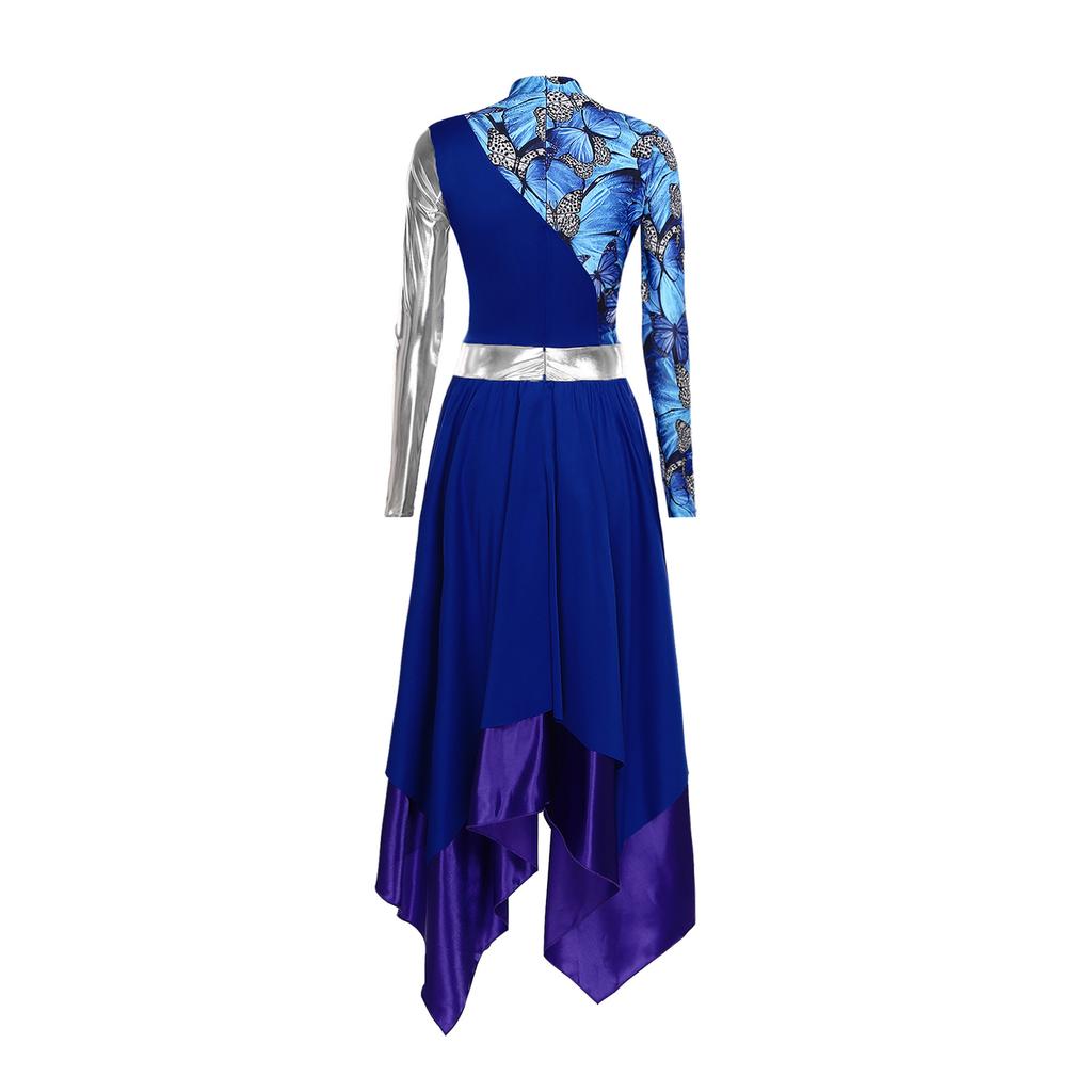 Liturgische Lof Dansjurk voor Vrouwen Kleurblok Onregelmatige Jurk Kerk Aanbidding Dans Kostuum