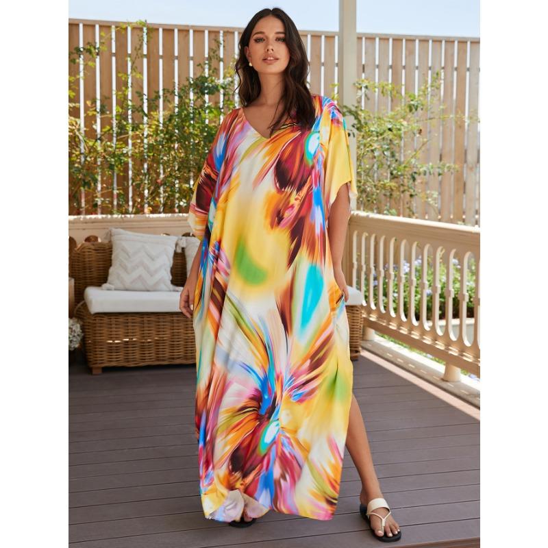 Summer Women's Dress Plus Size Printed Beach Cover-up Loose Holiday Sunscreen Bikini Cover-ups