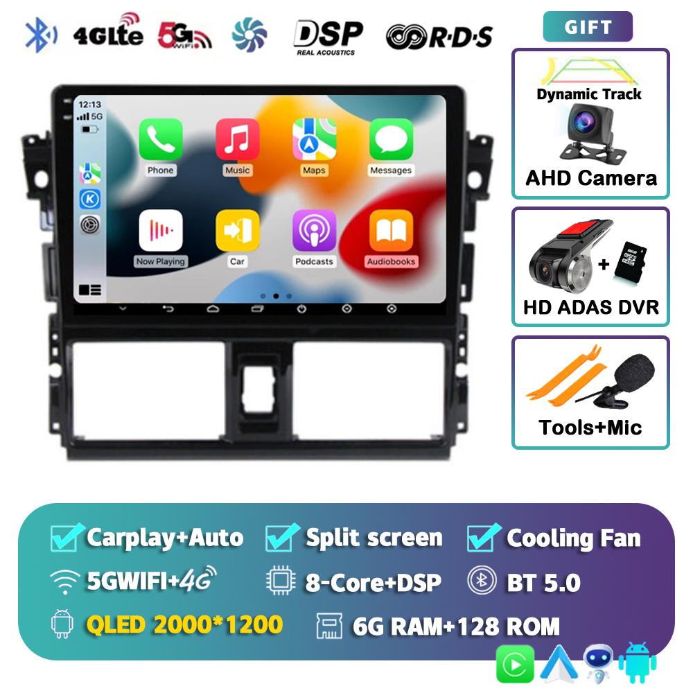 Android 14 Carplay Auto Car Radio For Toyota Vios Yaris 2013 2014 2015 2016 Multimedia Video Player GPS Navigation 2din Stereo