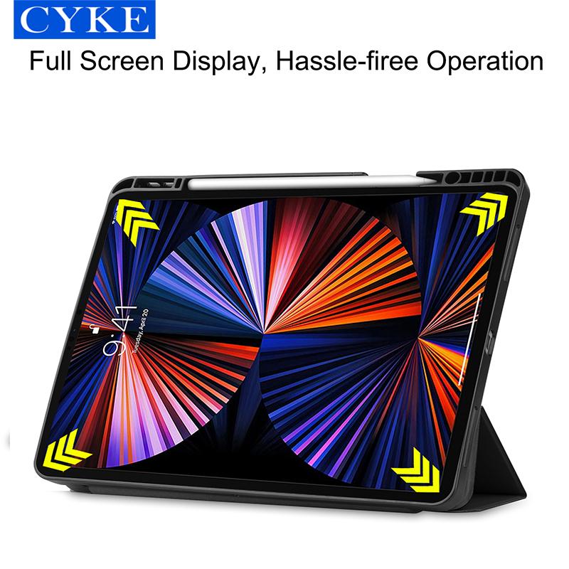 CYKE Trifold Minimalist Style Trifold Tablet Cover Business Tablet Case With Pencil Holder for Apple Ipad Pro 2021 12.9 Inch