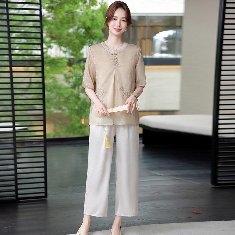 

Summer Slimming Maternity Two-Piece Print Shirt Set 4XL (recommended 145-160 jin)