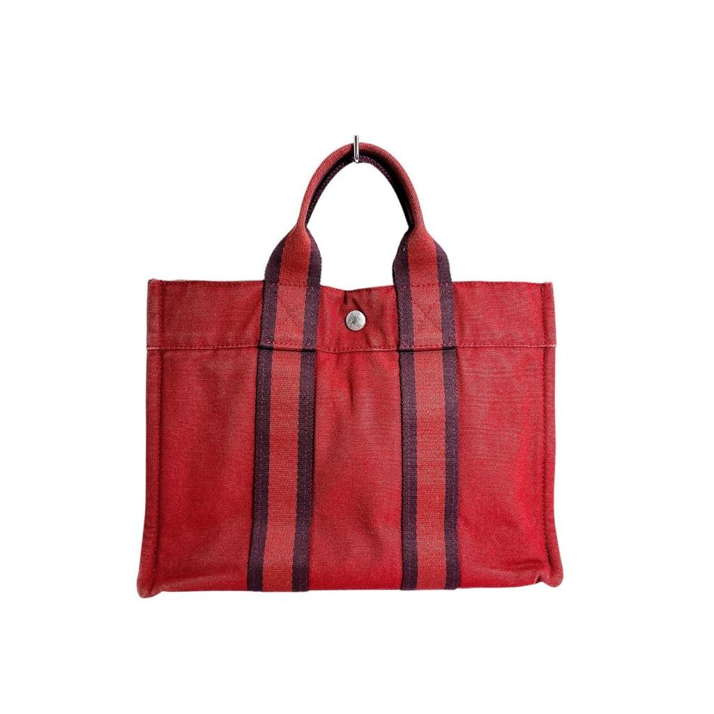 Hermes Fool Toe PM Handbag Canvas Red Unisex Used